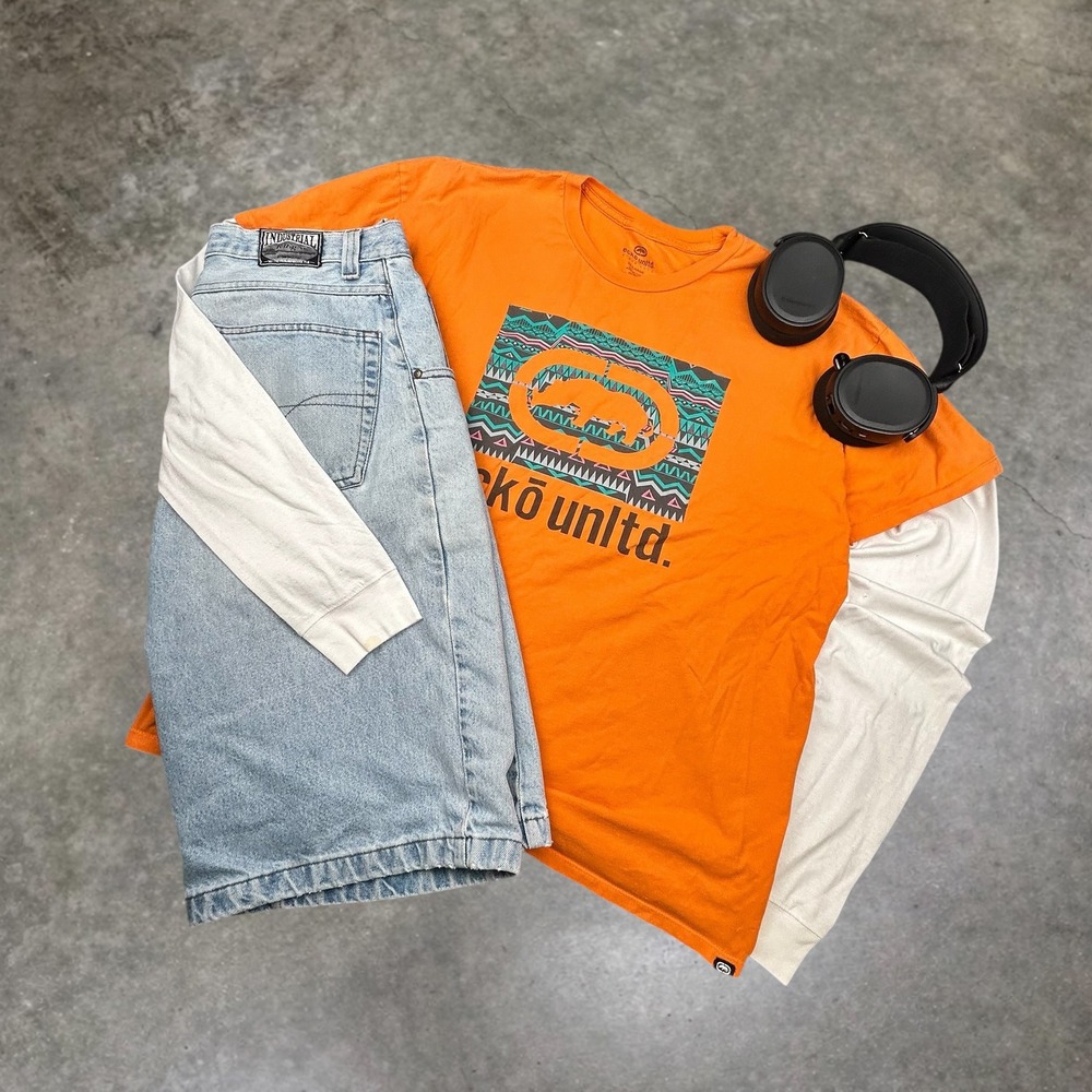 Ecko Unltd Mens 2XL Orange Rhino Graphic T-Shirt Y2K Streetwear‎ Boxy Fit Tee